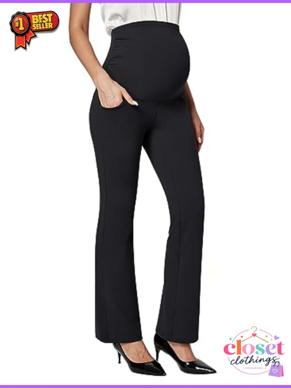 Maternity Pants Over The Belly Stretchy Work Pants with Pockets